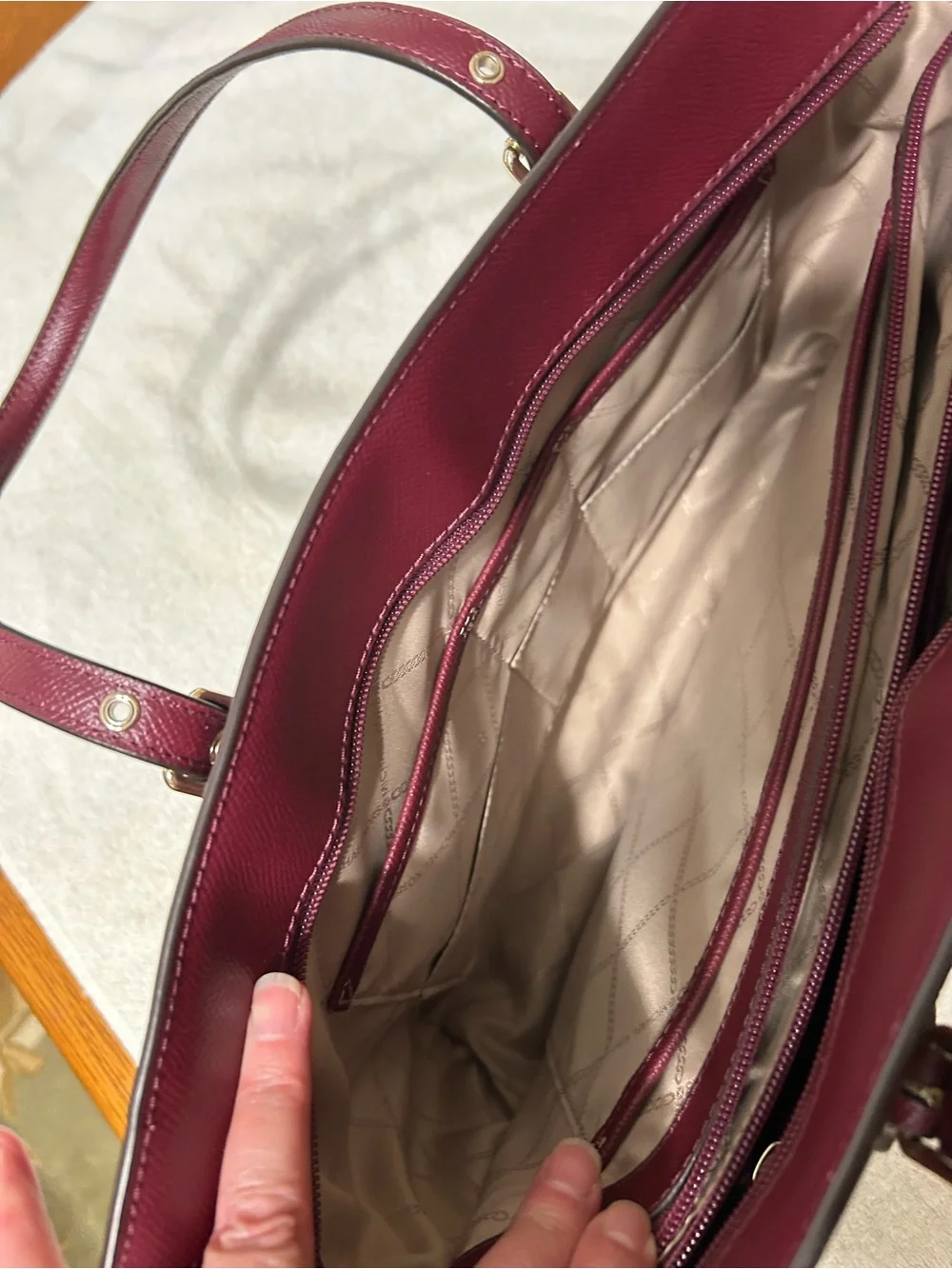 Michael Kors Voyager Wine Leather Saffiano Tote with Gold Hardware